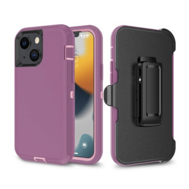 iPhone 14 Plus Compatible Case Cover With Robot Armor Hard Plastic And Belt Clip - Purple